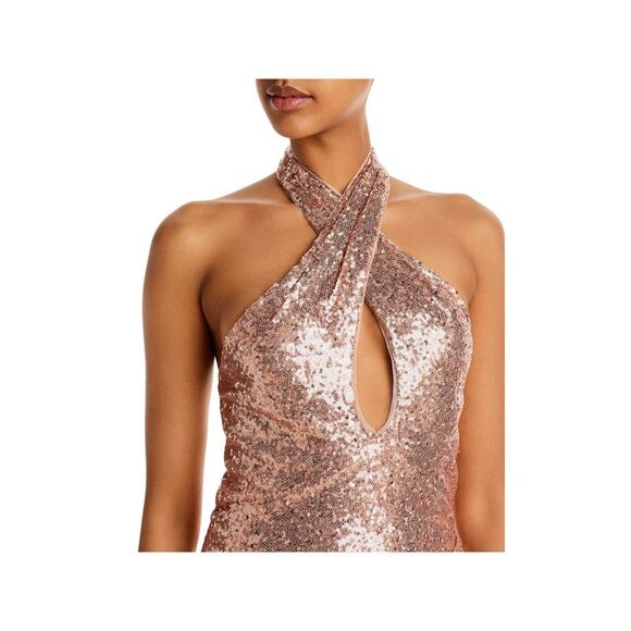 AQUA FORMAL Womens Lined Sleeveless Halter Full-Length Formal Sheath Dress - Picture 3 of 3